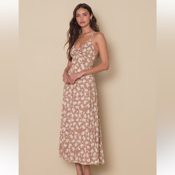 Lulus Dresses & Skirts - Picturesque Moments Brown Floral Print Strappy Maxi Dress